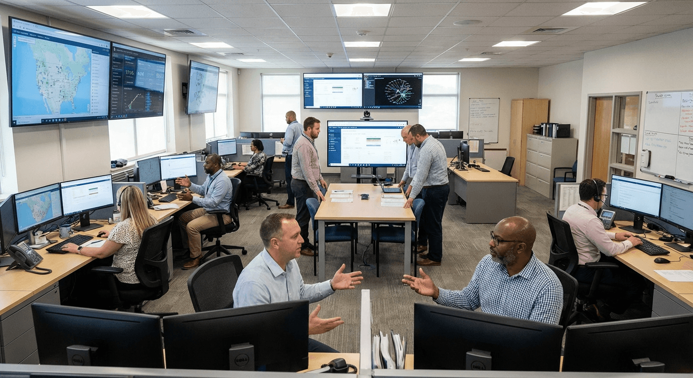 Local government operations team reviewing service continuity and cybersecurity priorities.