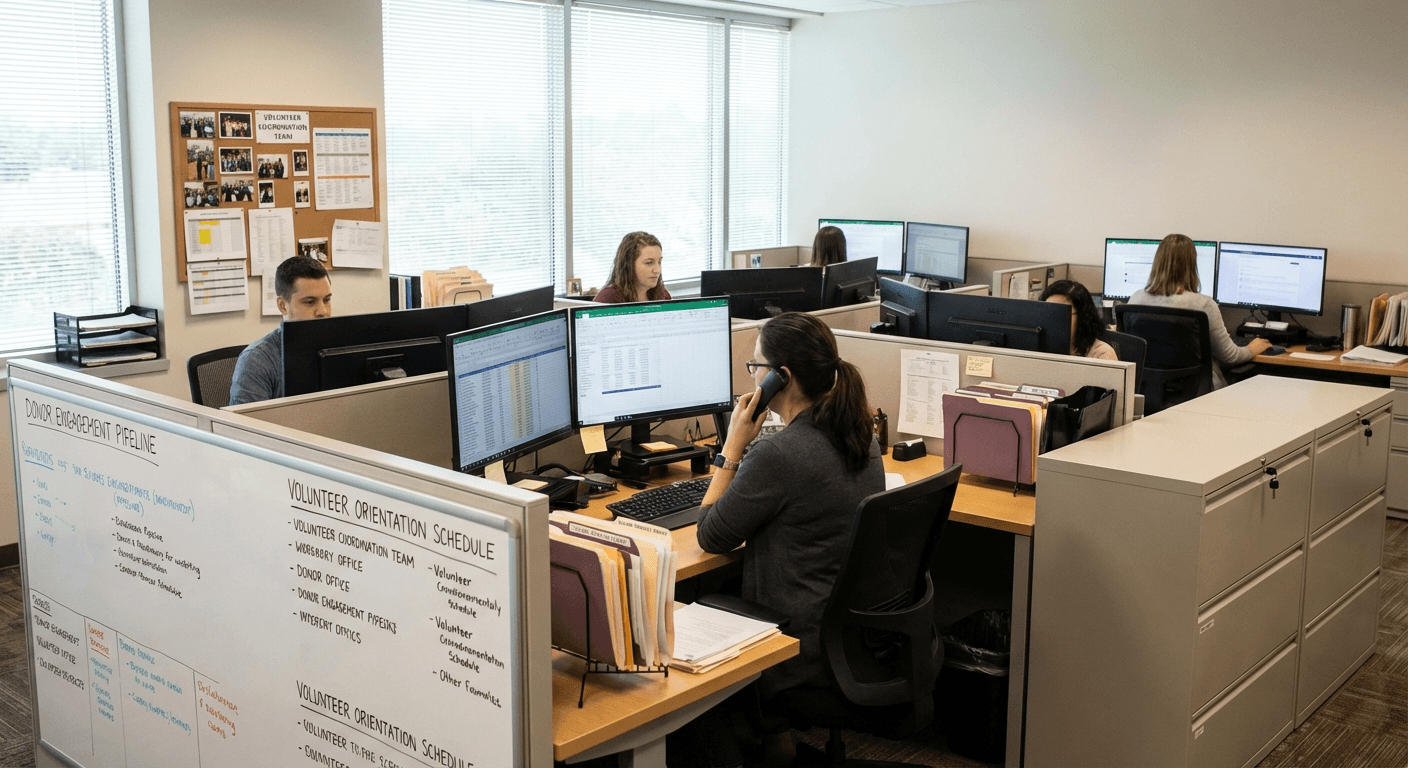 Nonprofit operations workspace with donor, program, and support workflow coordination.