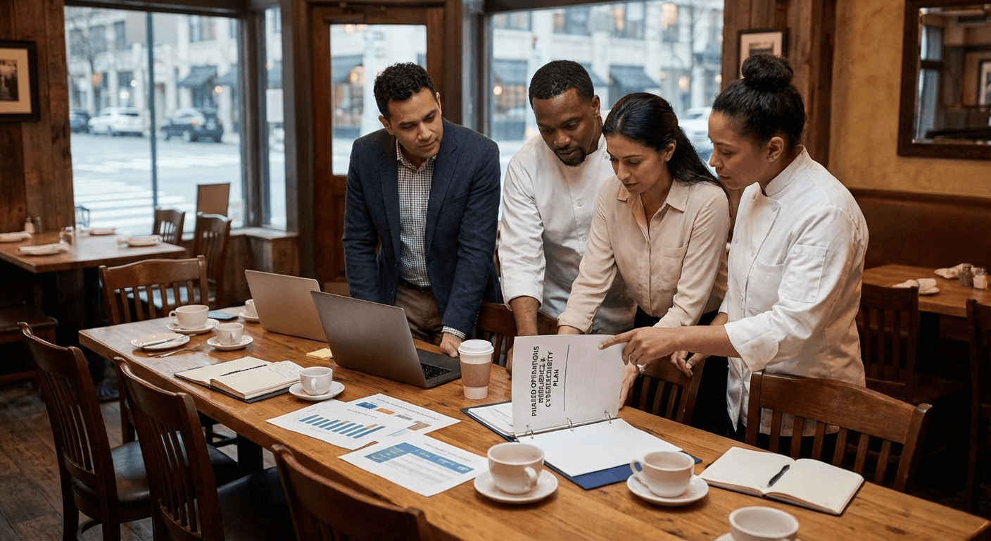 Restaurant technology planning workshop focused on uptime, segmentation, and response readiness.